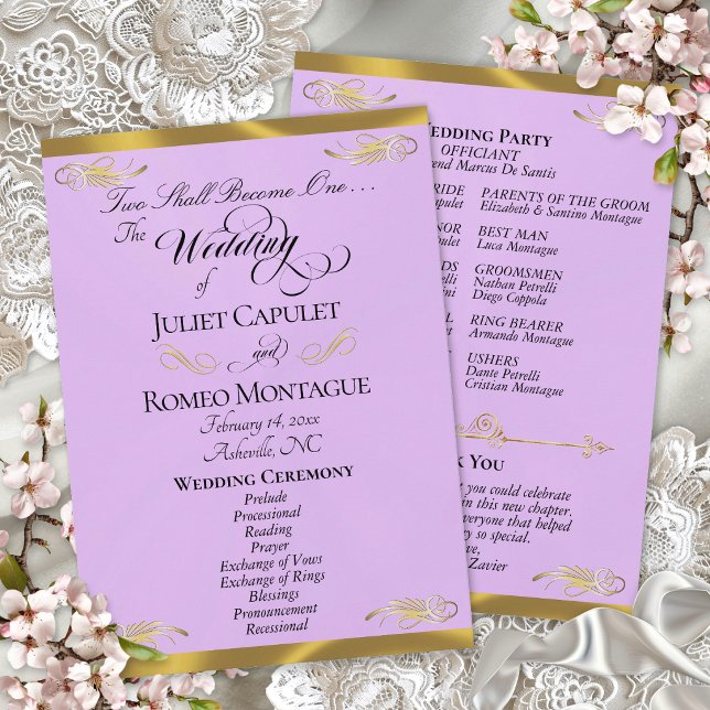 Elegant Script - Lavender/Gold Wedding Programme (Creator Uploaded)