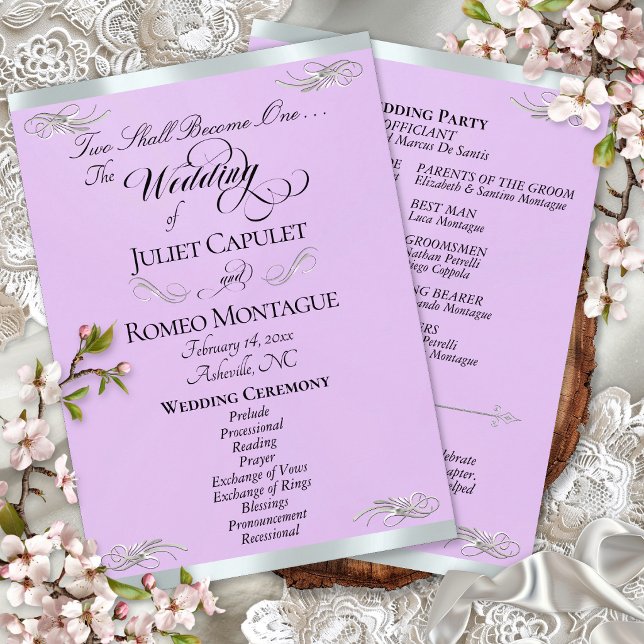 Elegant Script - Lavender/Silver Wedding Programme (Creator Uploaded)