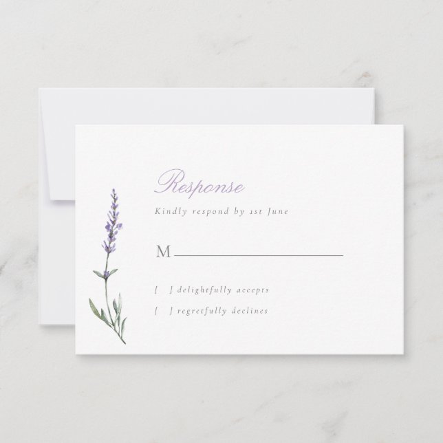 Elegant Script Lavender Wedding RSVP Card (Front)