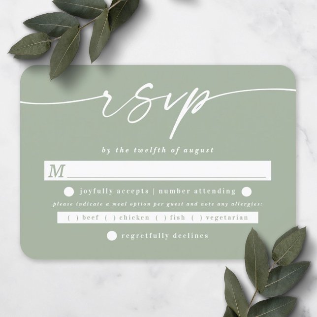 Elegant Script Leaf Green Wedding Meal Choice RSVP Card (Creator Uploaded)