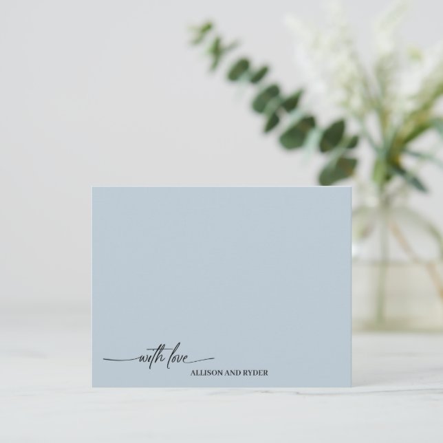 Elegant Script Light Blue With Love Thank You Card (Standing Front)