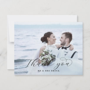 Elegant Script Light Photo Wedding Thank You Card