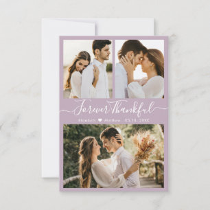 Elegant Script Lilac 3 Photo Collage Wedding Thank You Card