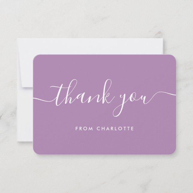 Elegant Script Lilac Wedding Shower Birthday Thank You Card (Front)