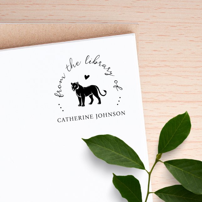 Elegant Script Lioness Heart Custom Library Book Rubber Stamp (Creator Uploaded)