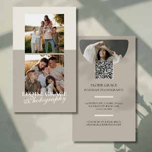 Elegant Script Logo and QR Code Photography Business Card