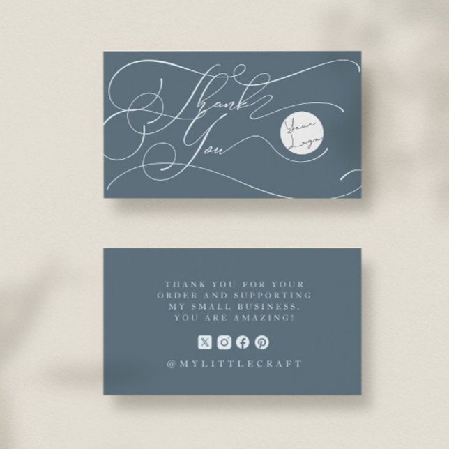 Elegant Script Logo Thank You Small Branding Blue Business Card (Creator Uploaded)