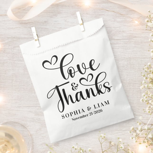 Elegant Script Love and Thanks Wedding Favour Bags (Clipped)