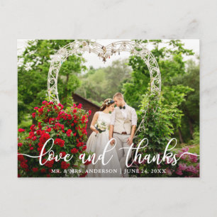 Elegant Script Love and Thanks Wedding Photo Postcard