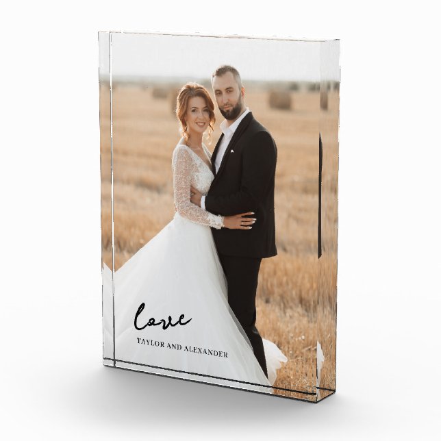 Elegant Script Love Bride Groom Photo Block (Right)