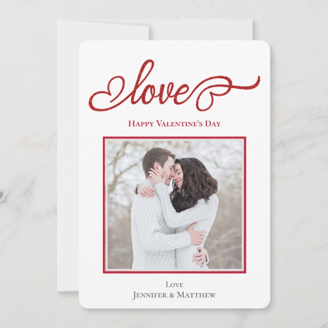 Elegant Script Love Heart Valentine's Day Photo Holiday Card (Front)
