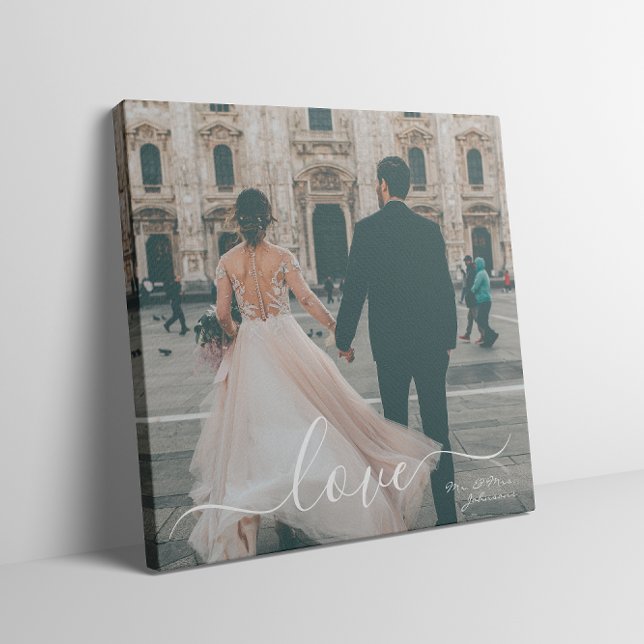 Elegant Script Love Mr Mrs Custom Wedding Photo Canvas Print (Elegant Script Love Mr Mrs Custom Wedding Photo Canvas Print
)