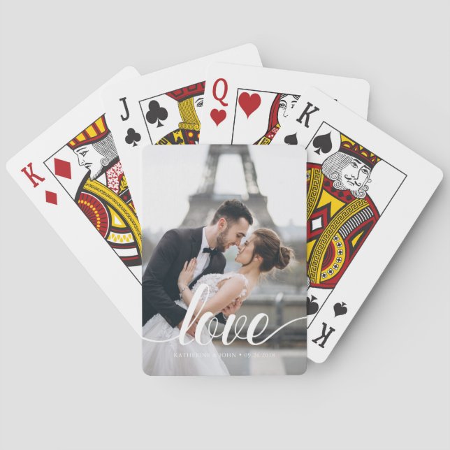 Elegant Script "Love" Overlay Photo Playing Cards (Back)