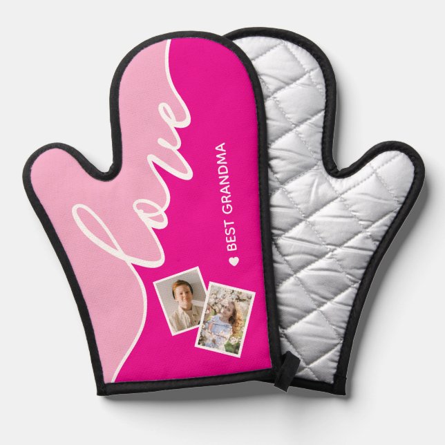 Elegant Script Love Personalised Photo Oven Mitt (Front/Back)