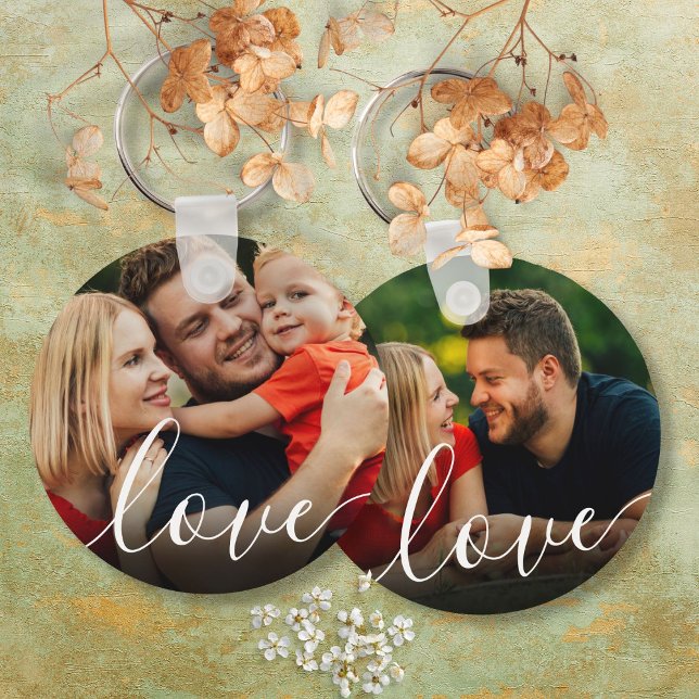 Elegant Script Love  Photo Key Ring (Elegant Script Love 2 Photo Keychain)