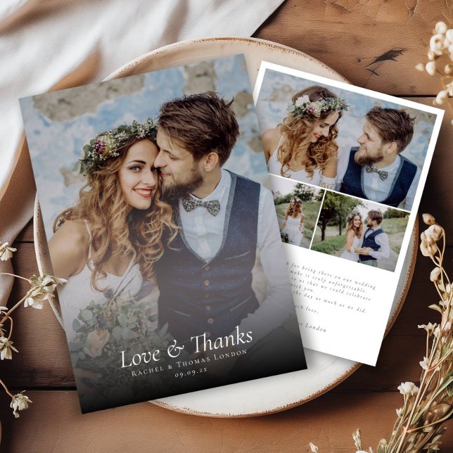 Elegant Script Love & Thanks Photo Collage Wedding Thank You Card (Creator Uploaded)