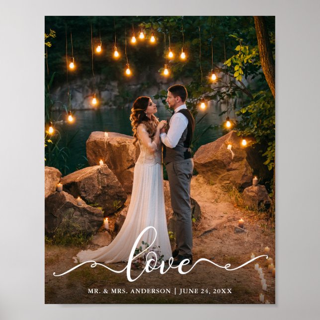 Elegant Script Love Wedding Bride Groom Photo Poster (Front)