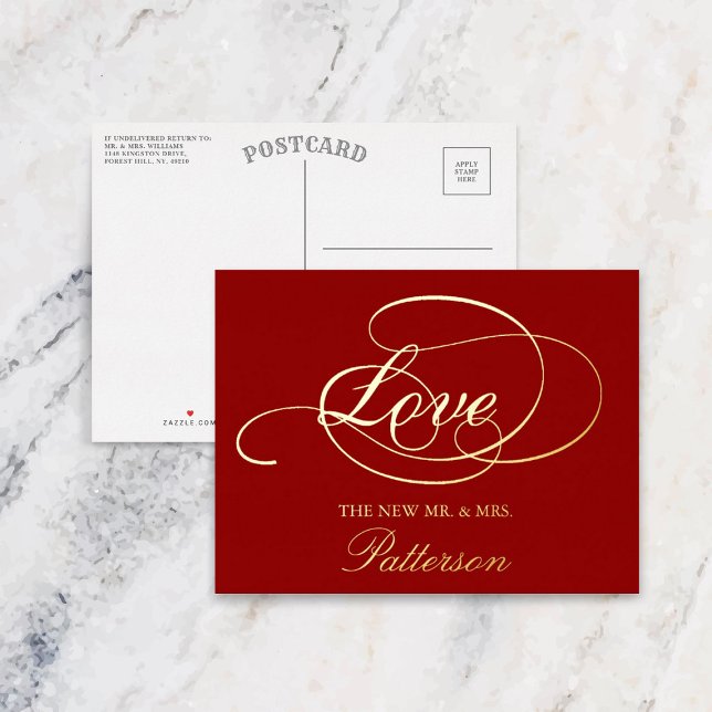 Elegant Script "Love" Wedding Thank You Real Foil Invitation Postcard (Creator Uploaded)