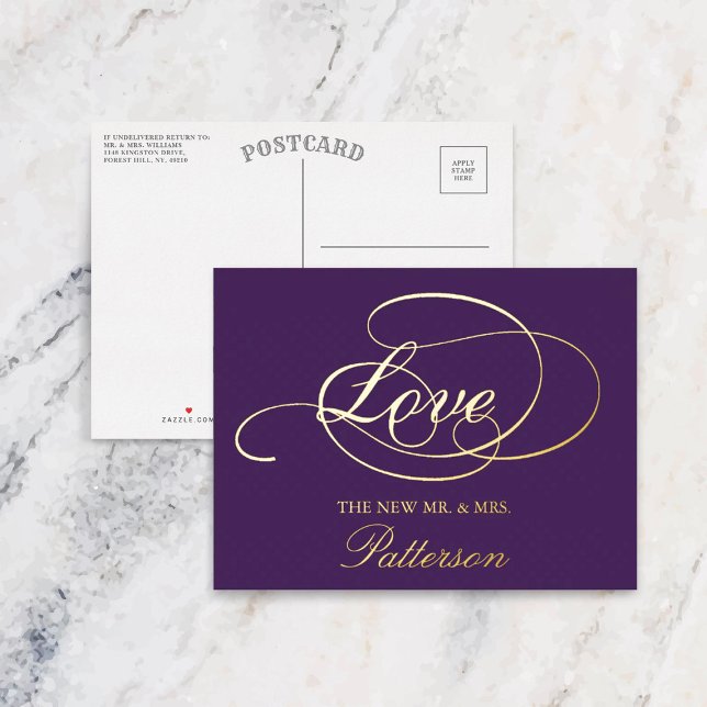 Elegant Script "Love" Wedding Thank You Real Foil Invitation Postcard (Creator Uploaded)