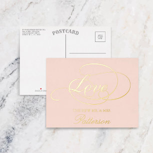 Elegant Script "Love" Wedding Thank You Real Foil Invitation Postcard