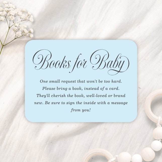 Elegant Script Lt. Blue Baby Shower Books For Baby Enclosure Card (Creator Uploaded)