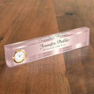 Elegant Script Luxurious Rose Gold With Clock Nameplate