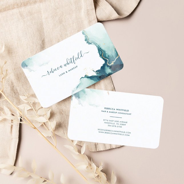 Elegant Script Marble Agate Hair Stylist Makeup Business Card (Modern Abstract Script Agate Business Card)
