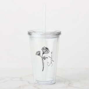 Elegant Script Marigold October Birth Flower Name Acrylic Tumbler