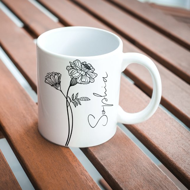 Elegant Script Marigold October Birth Flower Name Coffee Mug (Creator Uploaded)