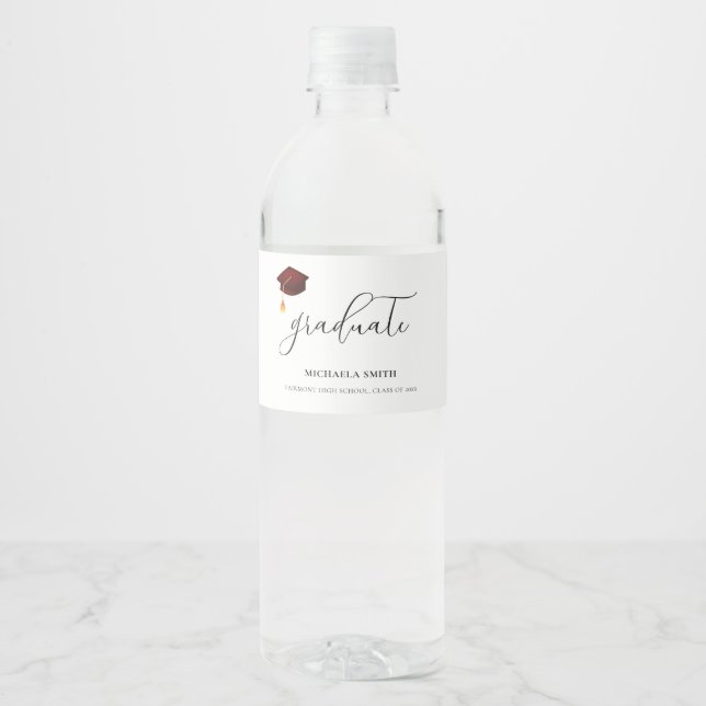 Elegant Script Maroon High School Graduate Water Bottle Label (Front)