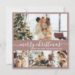 Elegant Script Mauve Photo Collage Christmas Card