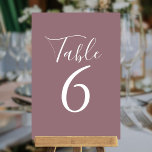 Elegant Script Mauve Table Numbers<br><div class="desc">These elegant mauve table numbers can be personalised in chic white lettering. Designed by Thisisnotme©</div>