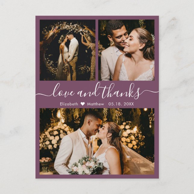 Elegant Script Mauve Wedding Thank You Postcard (Front)