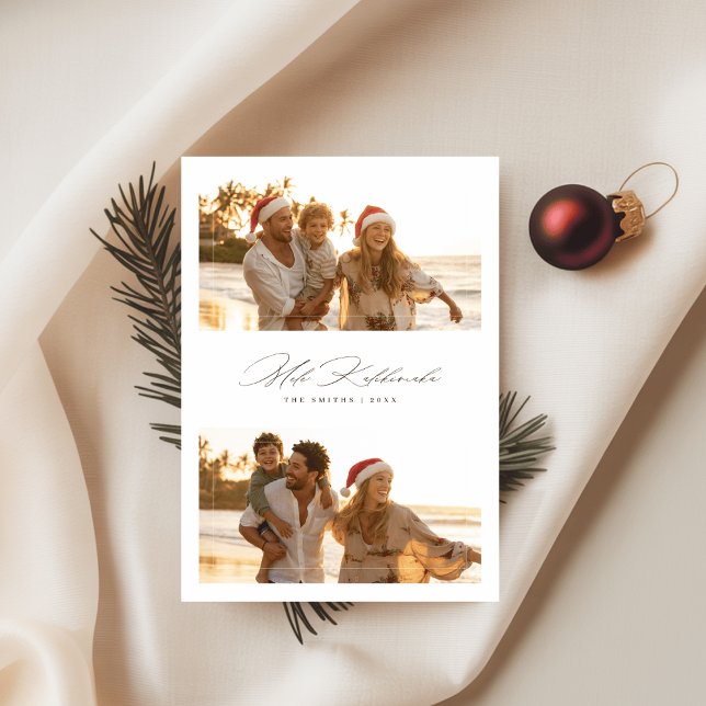 Elegant Script Mele Kalikimaka Beach 2 Photo Holiday Card (Creator Uploaded)