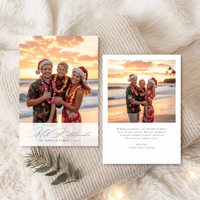  Elegant Script Mele Kalikimaka Beach Family Photo Holiday Card (Creator Uploaded)