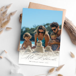 Elegant  Script Mele Kalikimaka Family Beach Photo Holiday Card