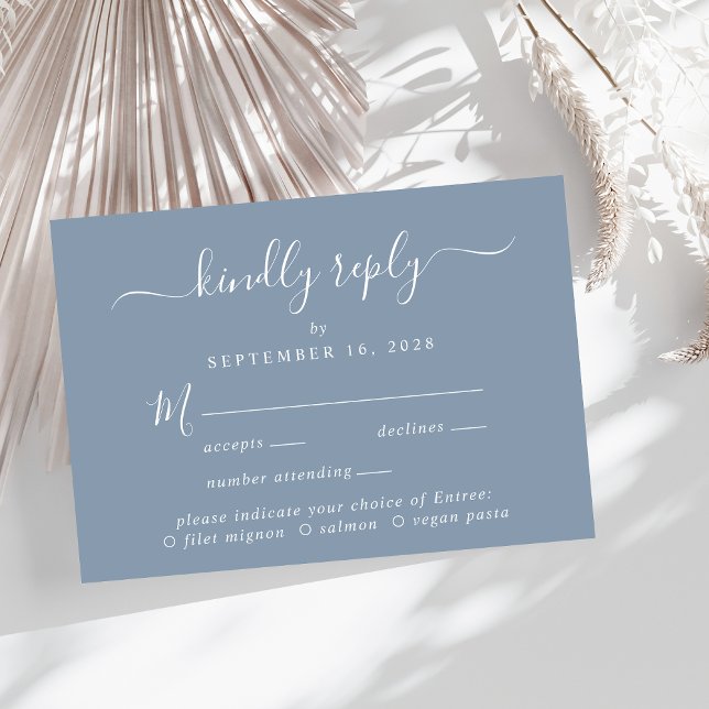 Elegant Script Menu Choice Dusty Blue Wedding RSVP (Creator Uploaded)