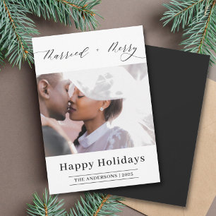 Elegant Script Merried Merry Photo Christmas Holiday Card