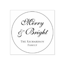 Elegant Script Merry and Bright Christmas Holiday Rubber Stamp