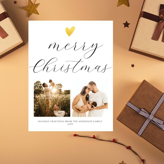 Elegant Script Merry Christmas 2 Photo Holiday Postcard (Creator Uploaded)
