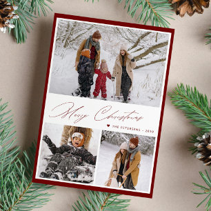 Elegant script Merry Christmas 3 photo collage  Holiday Card