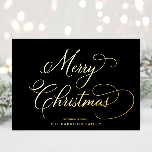 Elegant Script Merry Christmas Black Foil Holiday Card
