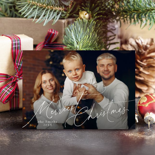 Elegant Script Merry Christmas Family Photo Holiday Card (Elegant Script Merry Christmas Family Photo Holiday Card)