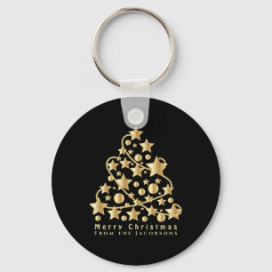 Elegant Script Merry Christmas Gold Star Black T S Key Ring