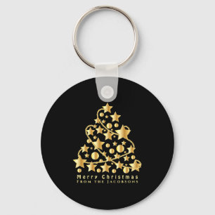 Elegant Script Merry Christmas Gold Star Black T S Key Ring