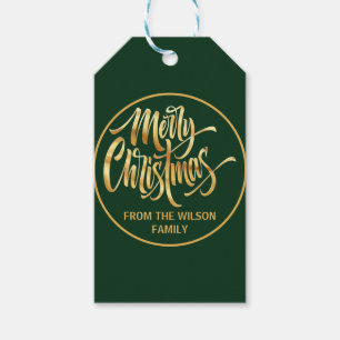 Elegant Script Merry Christmas Golden & Teal  Gift Tags