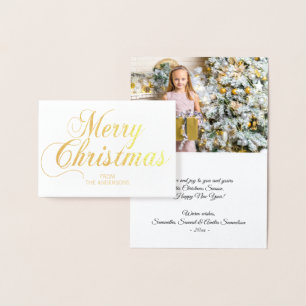 Elegant Script Merry Christmas Greeting PHOTO Gold Foil Card