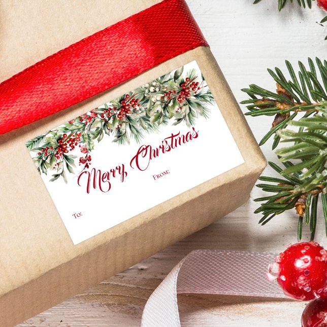 Elegant Script Merry Christmas Holiday Gift Rectangular Sticker (Creator Uploaded)