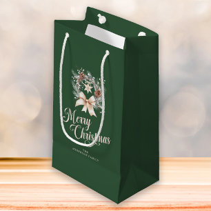 Elegant Script Merry Christmas Holiday Wreath Small Gift Bag