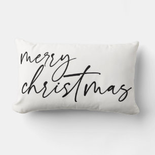 Elegant Script Merry Christmas Lumbar Cushion